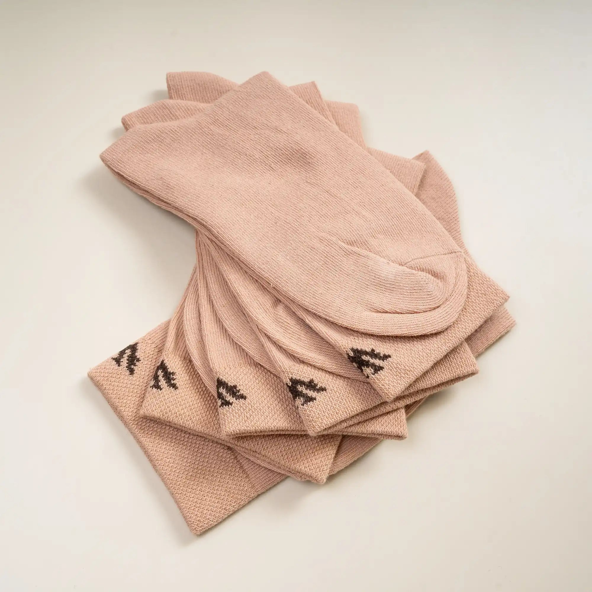 Women's Fawn Colour Cotton Fabric Solid Free Size Regular Length Casuals Wear Socks - Pack of 5