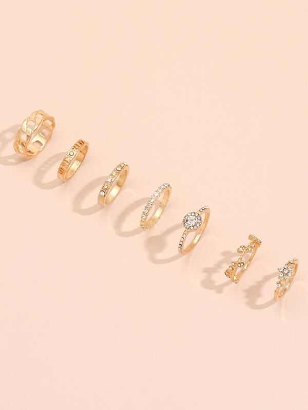 7pcs Rhinestone Decor Ring