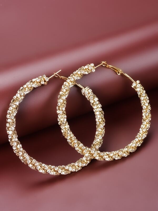 Rhinestone Decor Hoop Earrings