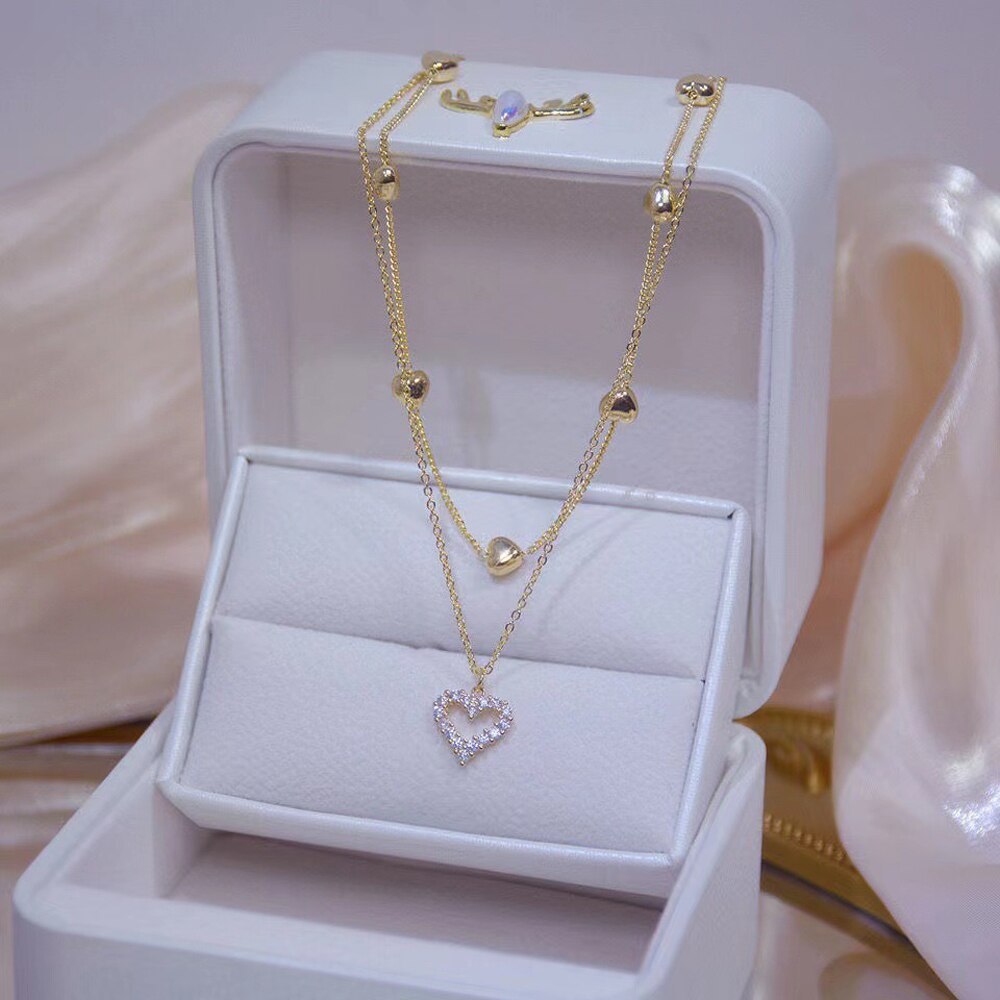 Gold Color Double Layer Heart Necklace