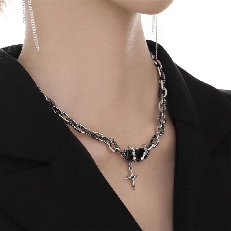 Black Cross Stitching  Titanium Steel Necklace
