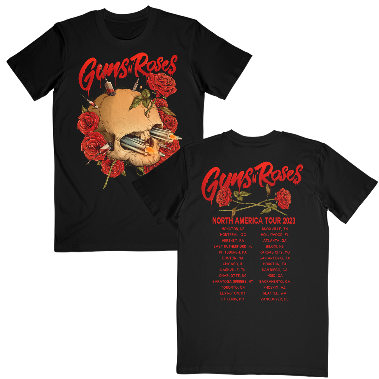 Guns N' Roses Skull N' Needles 2023 Tour Black T-Shirt