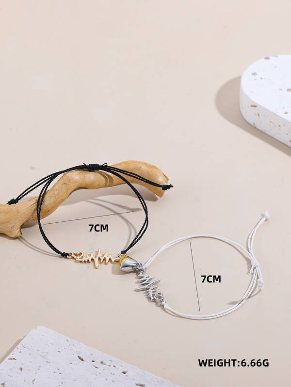2pcs Heart Charm Bracelet