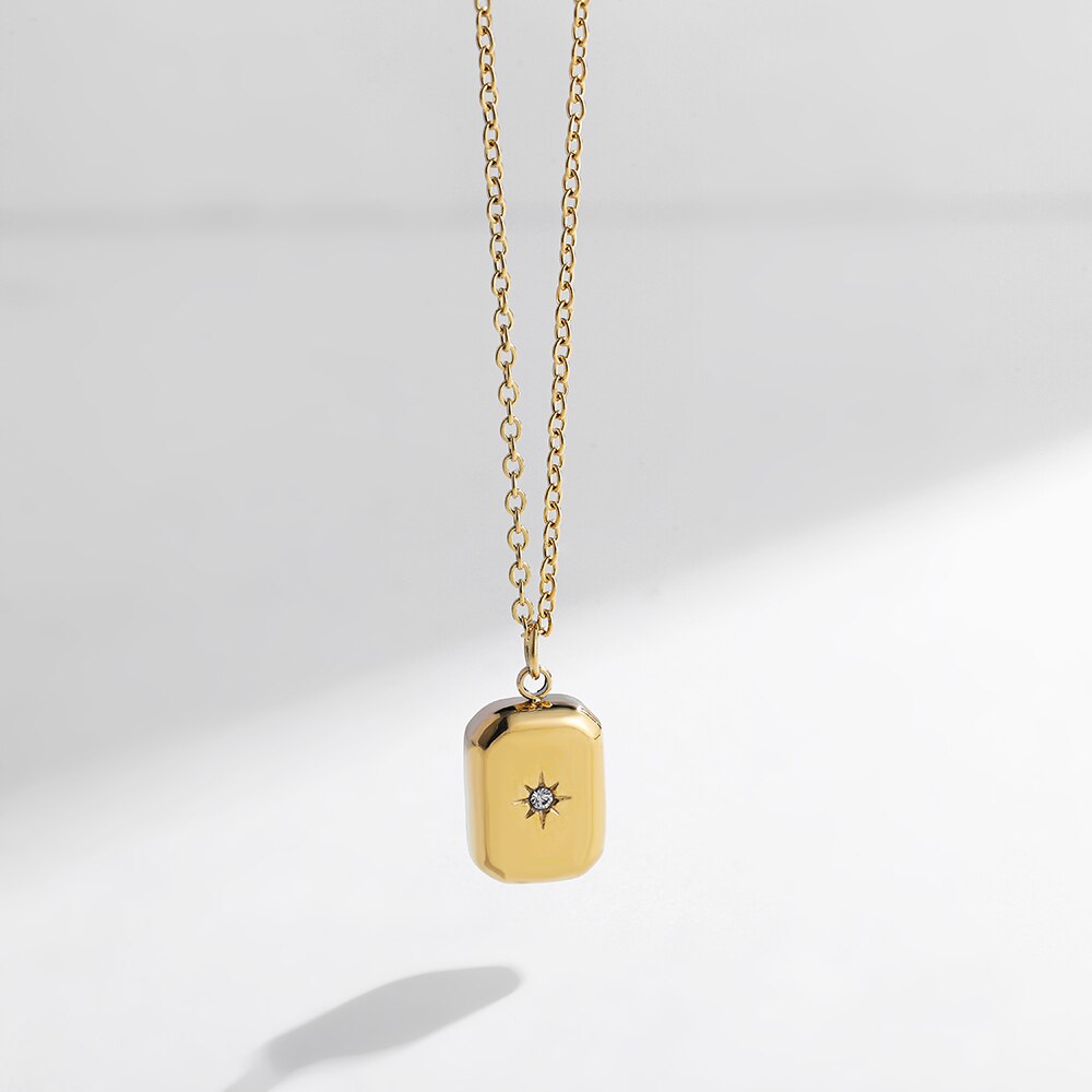 Geometric Square Pendant Droplet Necklace