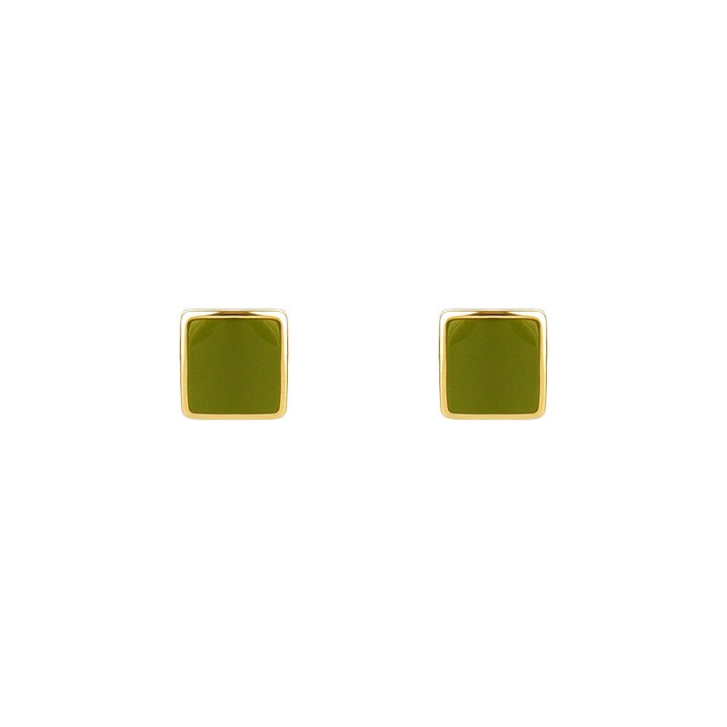 Oil Dripping Green Square Stud Earrings