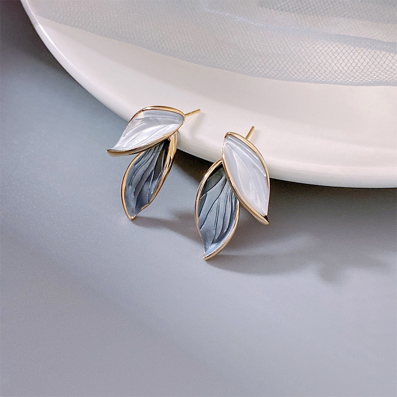 Grey Leaf Dangle Earrings