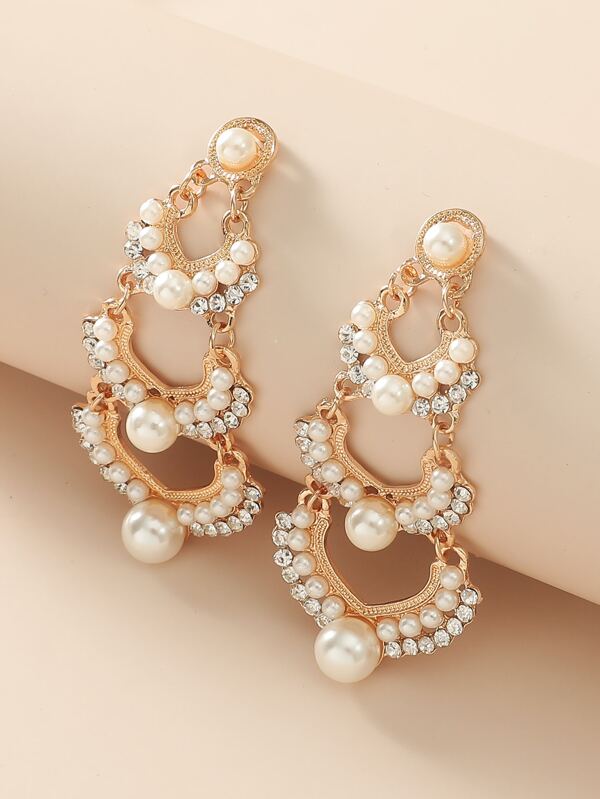 Faux Pearl Rhinestone Decor Drop Earrings