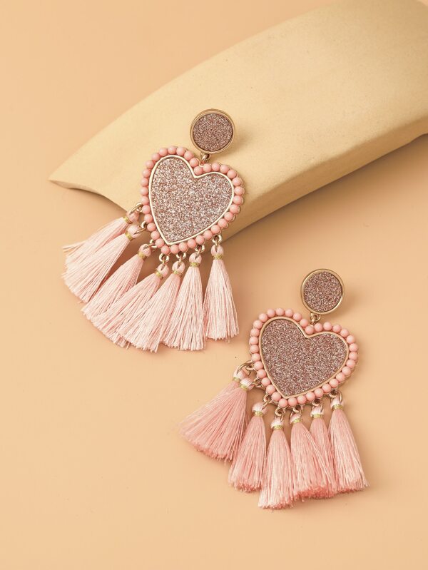 Heart Tassel Drop Earrings