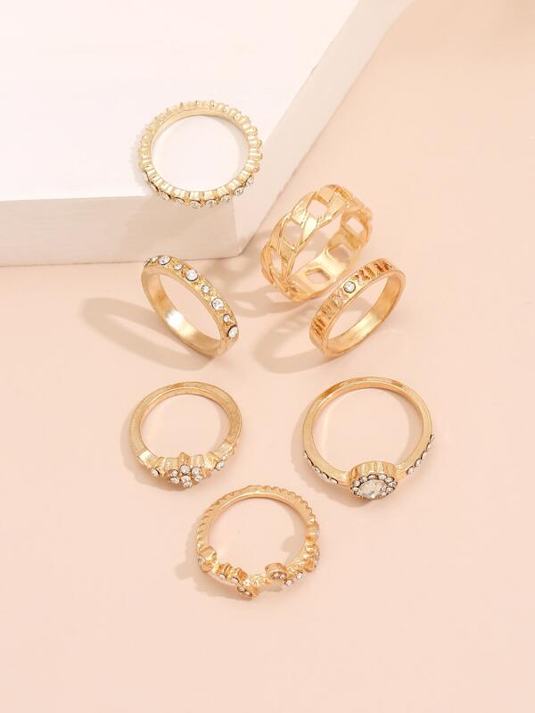 7pcs Rhinestone Decor Ring