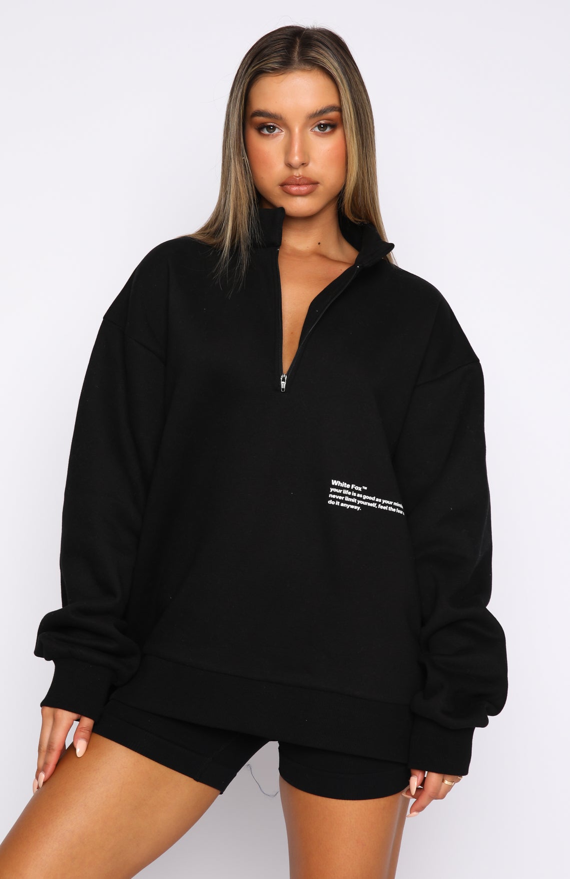 Caught Up With You Zip Front Sweater Black