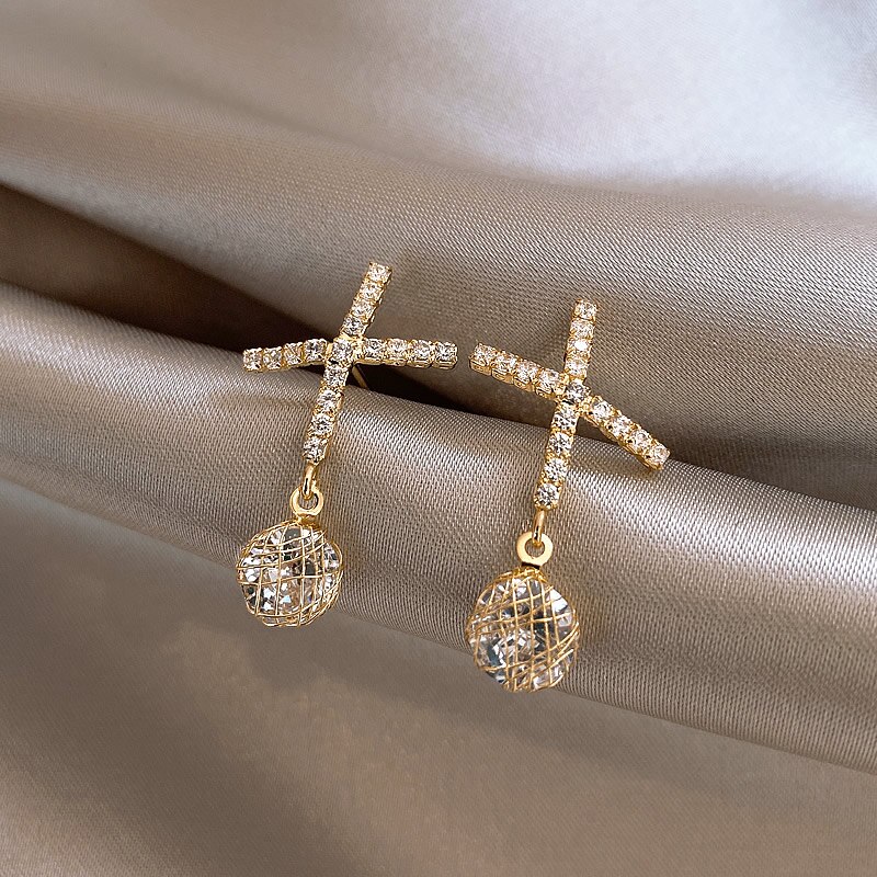X-shaped Crystal Dangle Earring