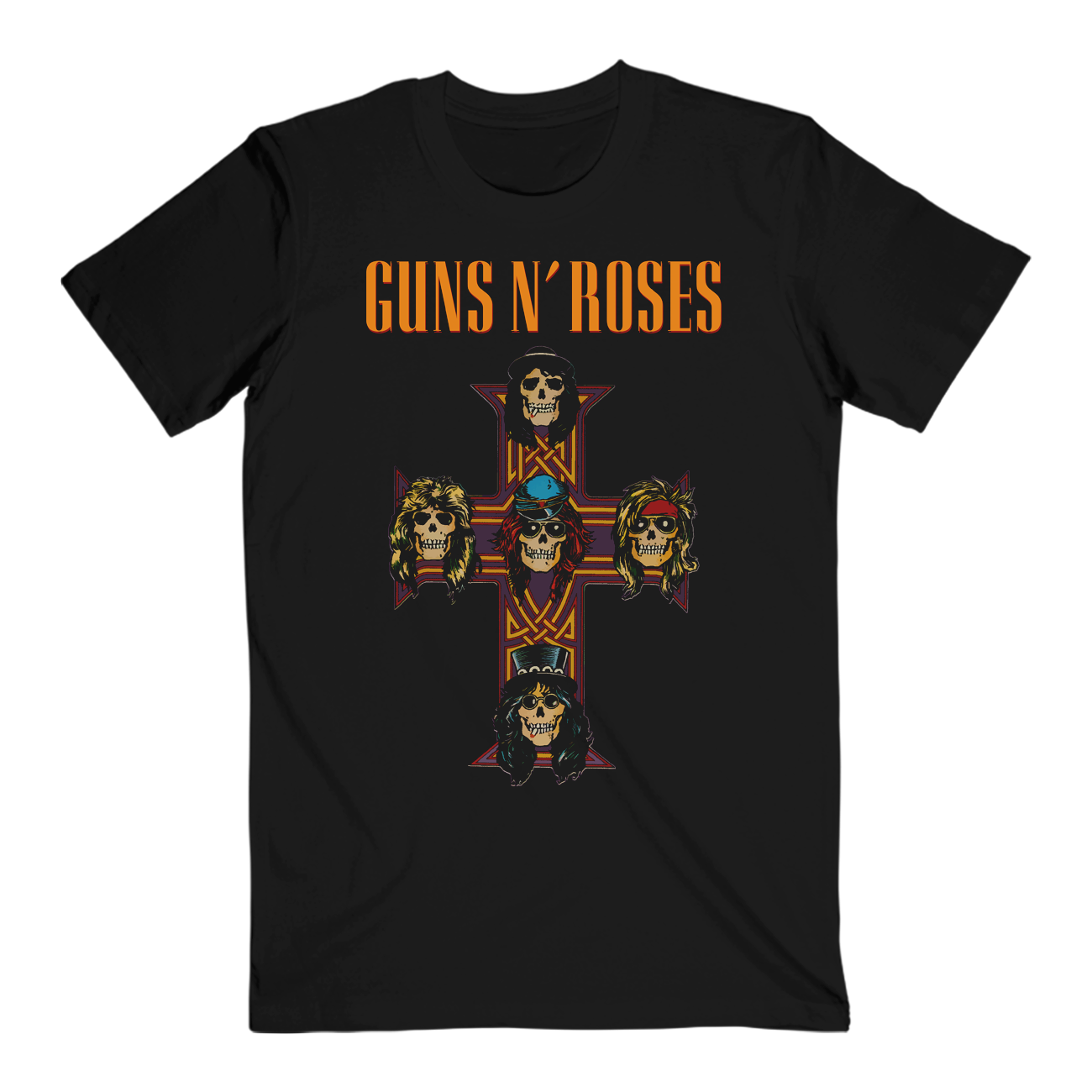 Guns N' Roses Purple N Gold Cross Black T-Shirt