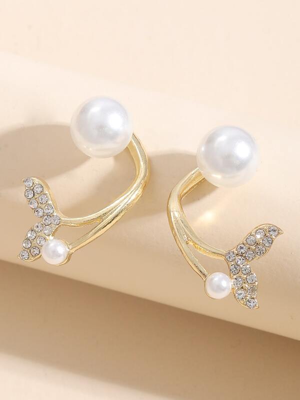 Faux Pearl Rhinestone Decor Earrings