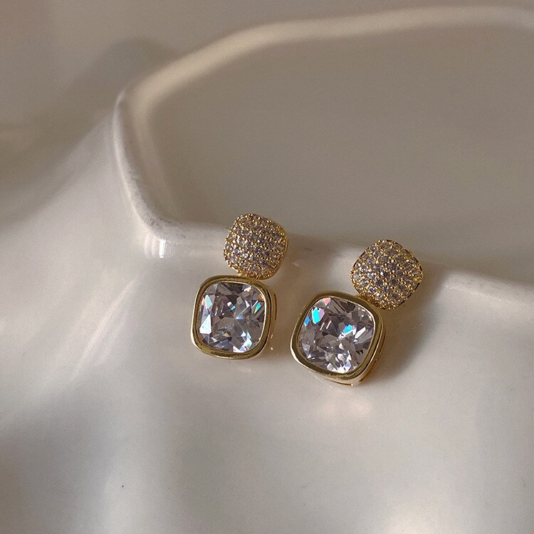 Zircon Square Metal Stud Earrings