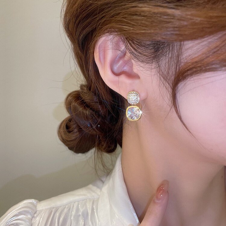 Zircon Square Metal Stud Earrings