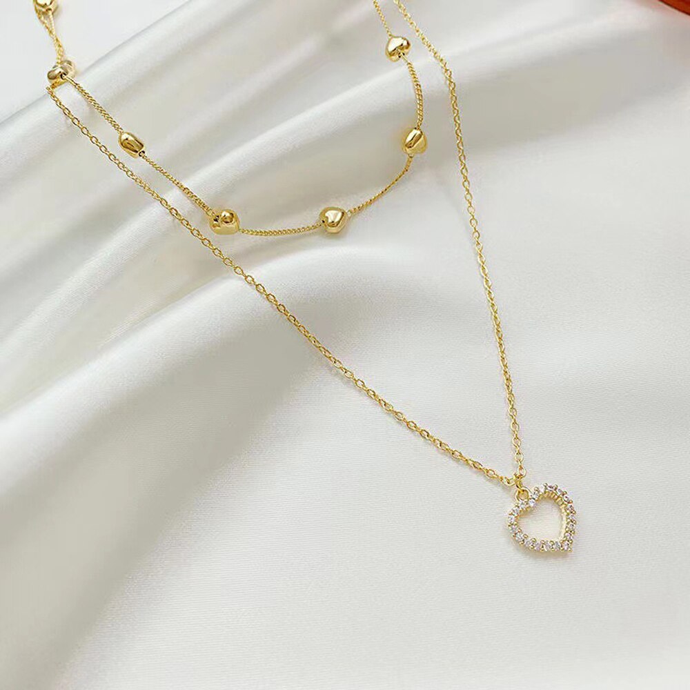 Gold Color Double Layer Heart Necklace
