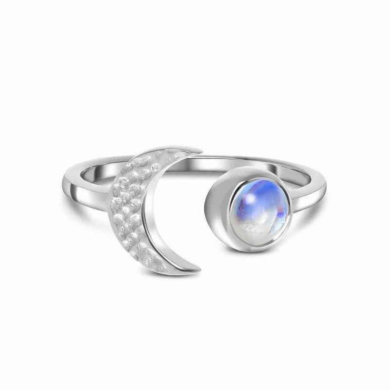 S925 sterling silver moon inlaid  opening adjustable ring