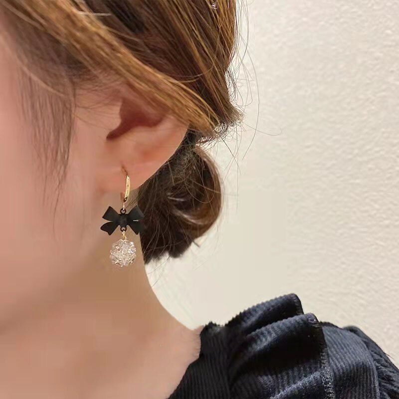 Zircon Black Bow Crystal Dangle Earrings