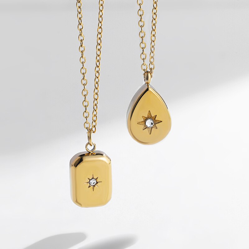Geometric Square Pendant Droplet Necklace