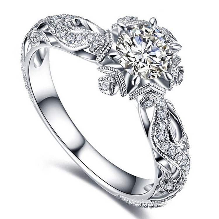 Jewelry Round Flower Crystal Wedding Rings