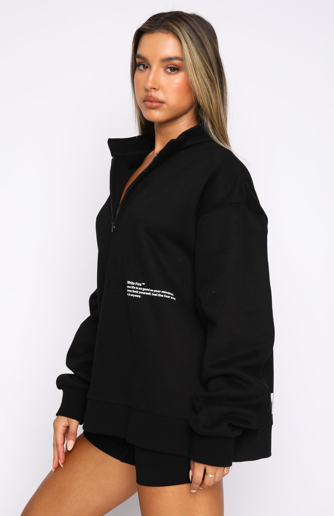 Caught Up With You Zip Front Sweater Black