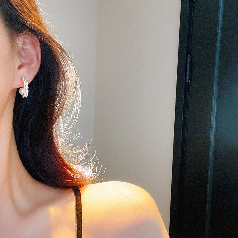 Simple Crystal Simulated-pearl Geometric Dangle Earrings