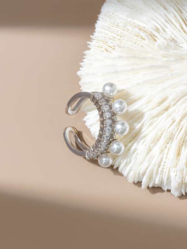 Faux Pearl Rhinestone Decor Ring
