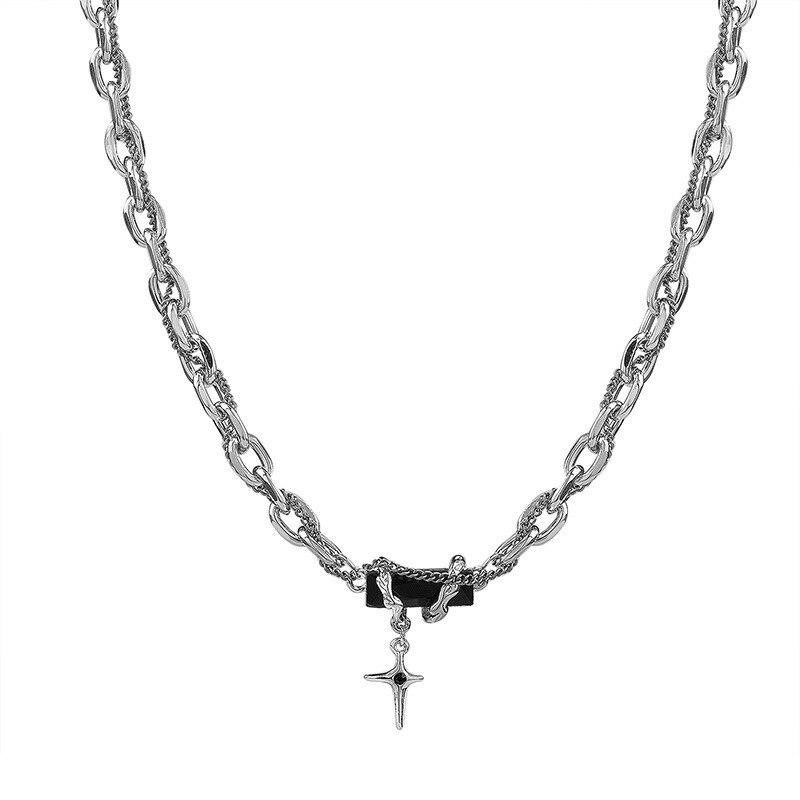 Black Cross Stitching  Titanium Steel Necklace