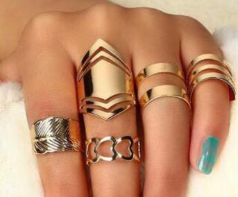 New leaves heart-shaped geometric ring five-piece set open ring