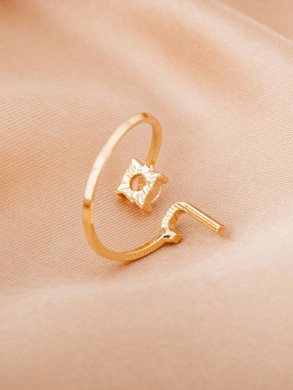 Zircon Letter Decor Cuff Ring