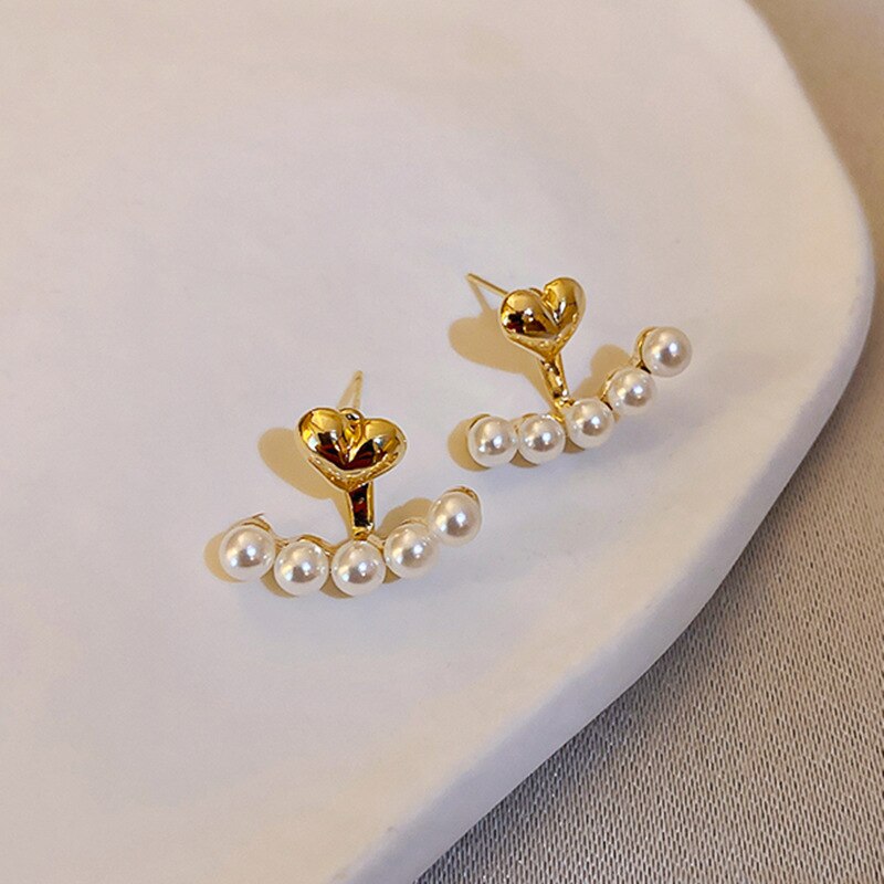 Imitation Pearl Love Heart  Stud Earrings