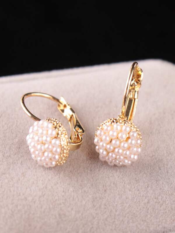Faux Pearl Hoop Earrings 1pair