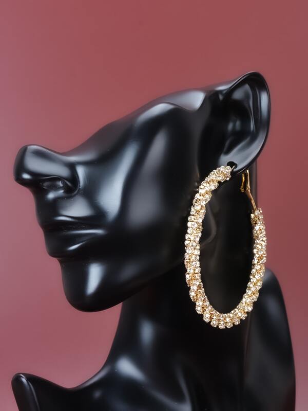 Rhinestone Decor Hoop Earrings