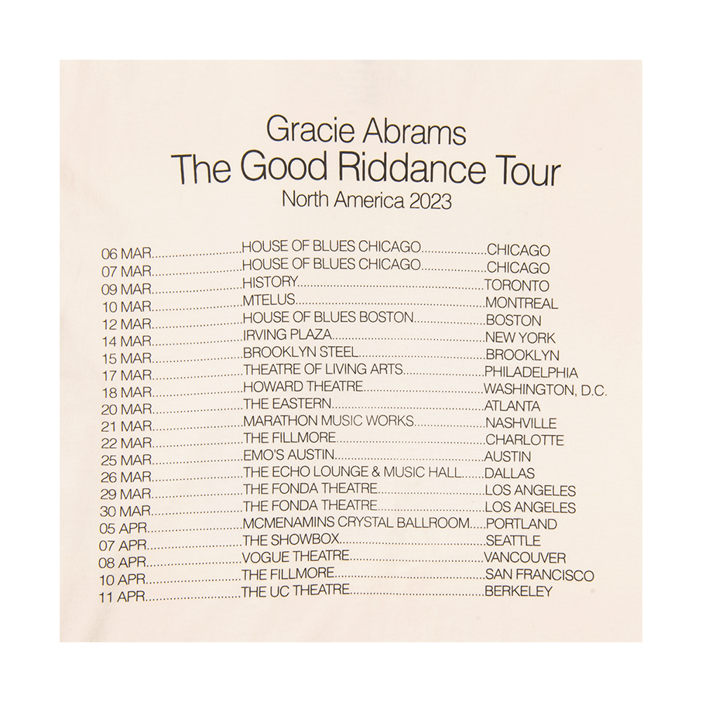 Gracie Abrams Good Riddance Tour Album Cover Cream T-Shirt