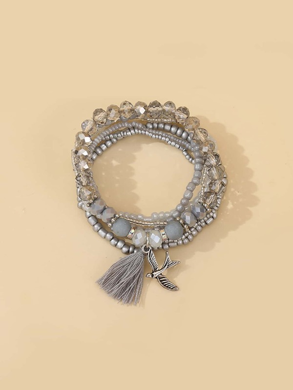 7pcs Tassel Bird Charm Beaded Bracelet