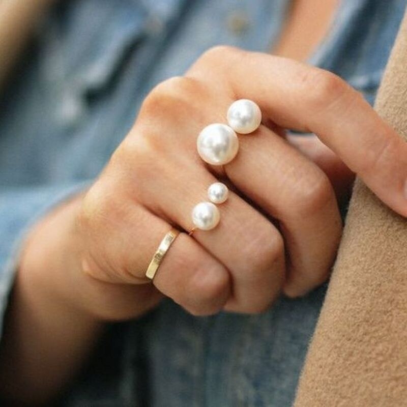 Large and small pearl U-shaped open ring