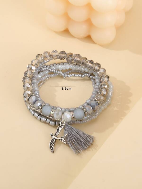 7pcs Tassel Bird Charm Beaded Bracelet