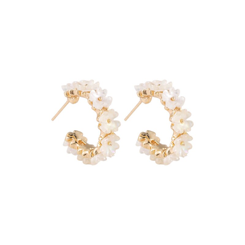 Circle Shell Flower Hoop Earrings