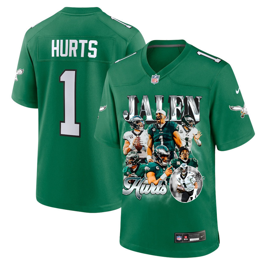 Jalen Hurts 1 Philadelphia Eagles Go Directly To Jalen Game Kelly Green NFL Jersey Men's