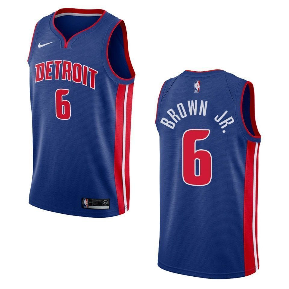 Detroit Pistons 6 Bruce Brown Jr. Icon Swingman Blue NBA Jersey Men's