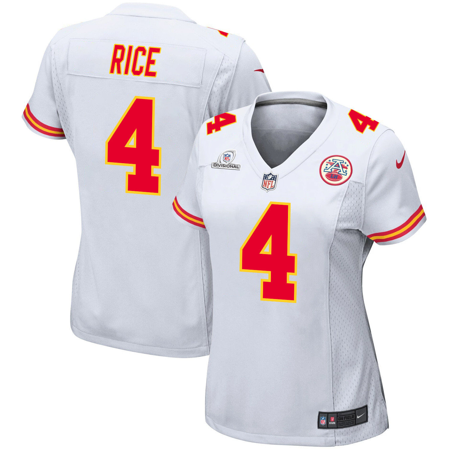 Rashee Rice 4 Kansas City Chiefs Super Bowl LVIII Patch Game White NFL Jersey Women's