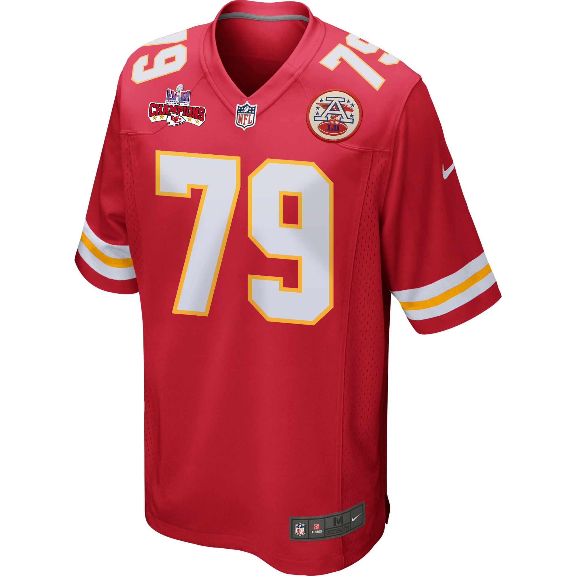 Donovan Smith 79 Kansas City Chiefs Super Bowl LVIII Champions 4 Stars Patch Game Red NFL Jersey Men's