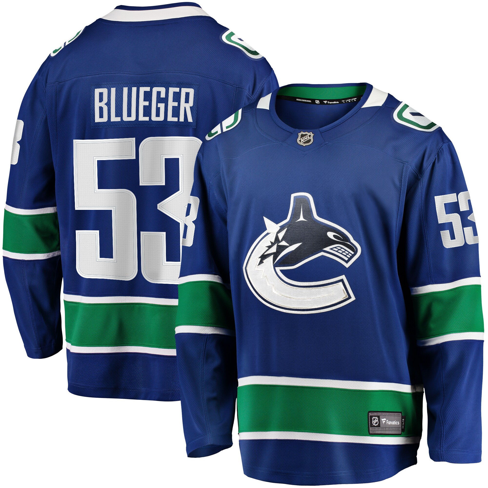 Vancouver Canucks Teddy Blueger Blue Home Breakaway NHL Jersey Men's