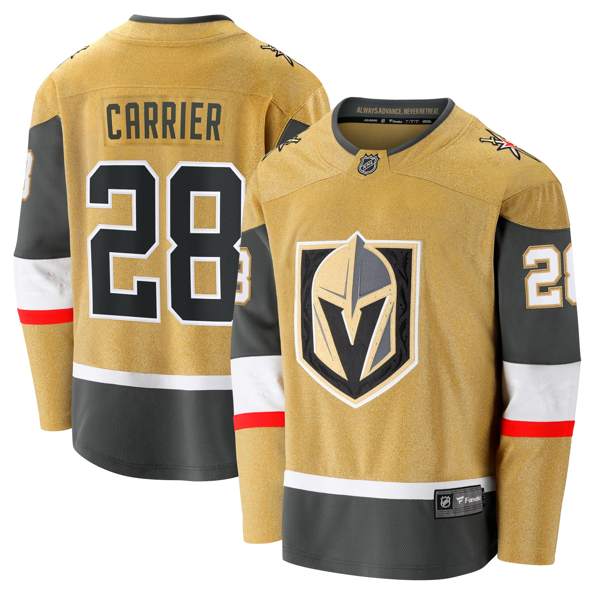 Vegas Golden Knights William Carrier Gold Home Breakaway NHL Jersey Men's