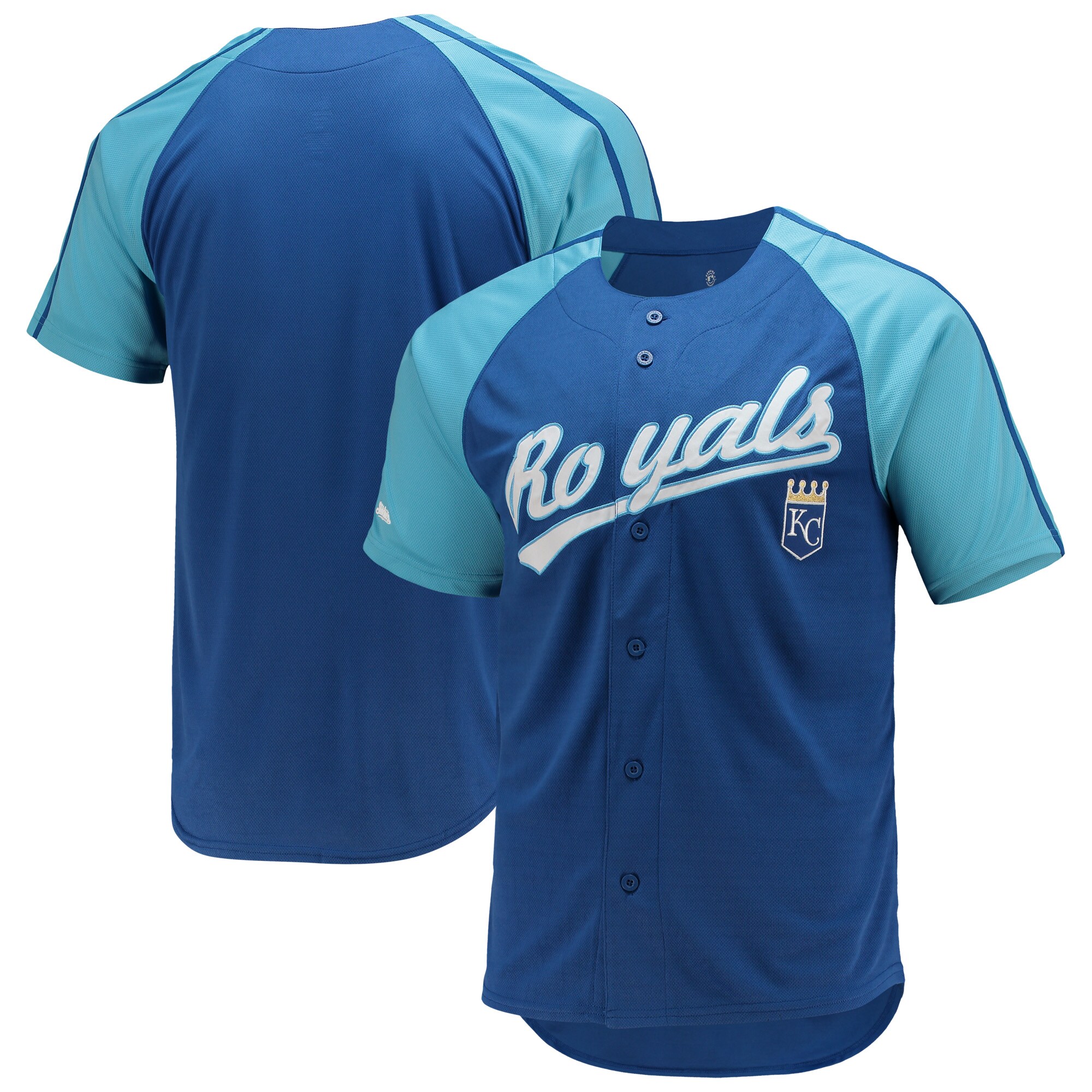 Kansas City Royals Stitches Royal Button-Down Raglan MLB Jersey Men's