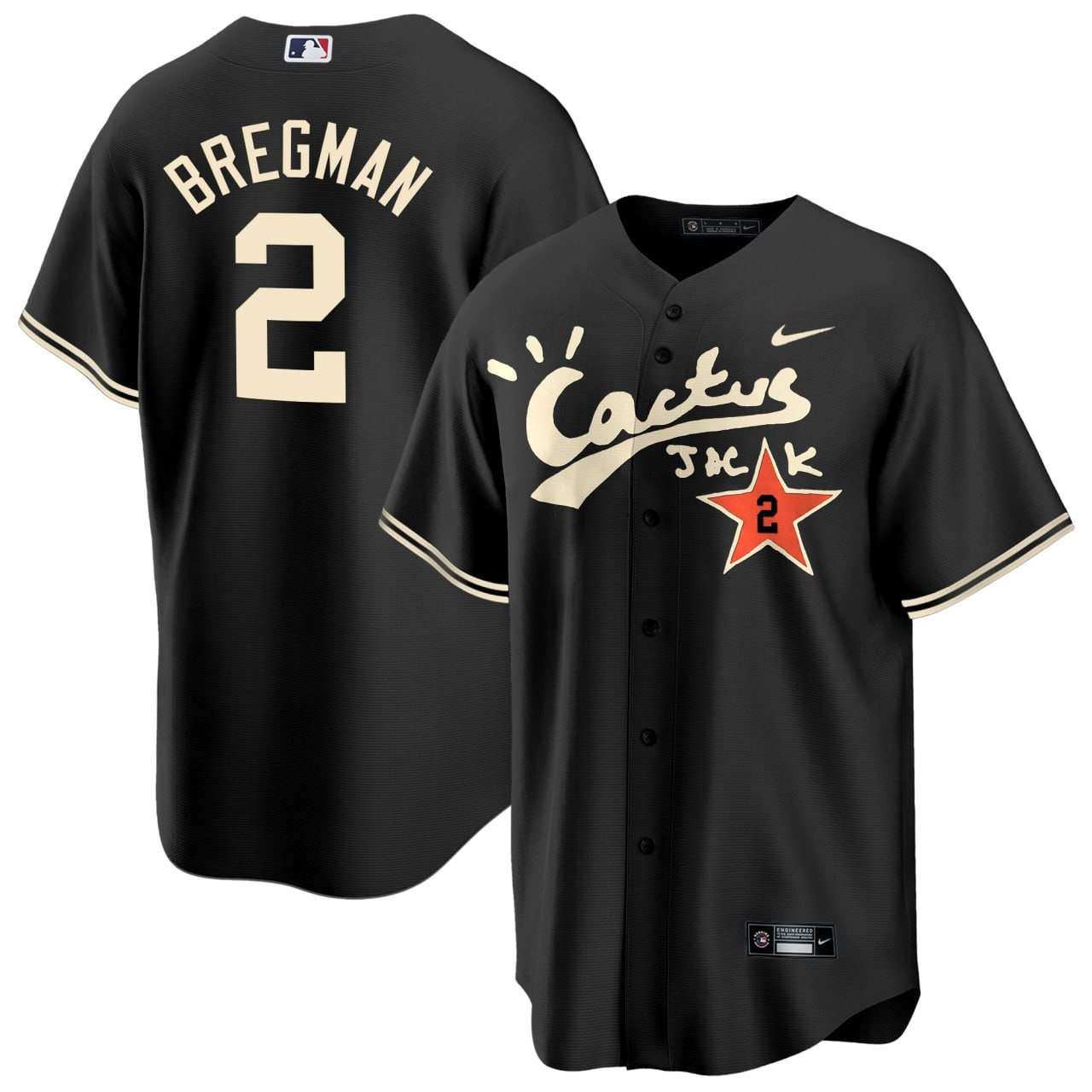 Alex Bregman 2 Houston Astros Cactus Jack Black Men MLB Jersey Men's