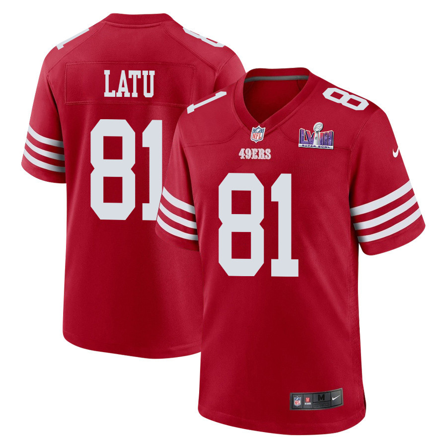 Cameron Latu 81 San Francisco 49ers Super Bowl LVIII Patch Game Scarlet NFL Jersey Men's