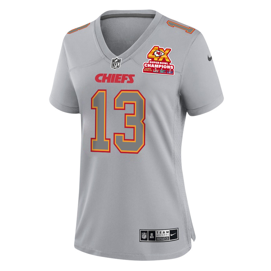 Chris Oladokun 13 Kansas City Chiefs Super Bowl LVIII Champions 4X Atmosphere Fashion Game Gray NFL Jersey Women's
