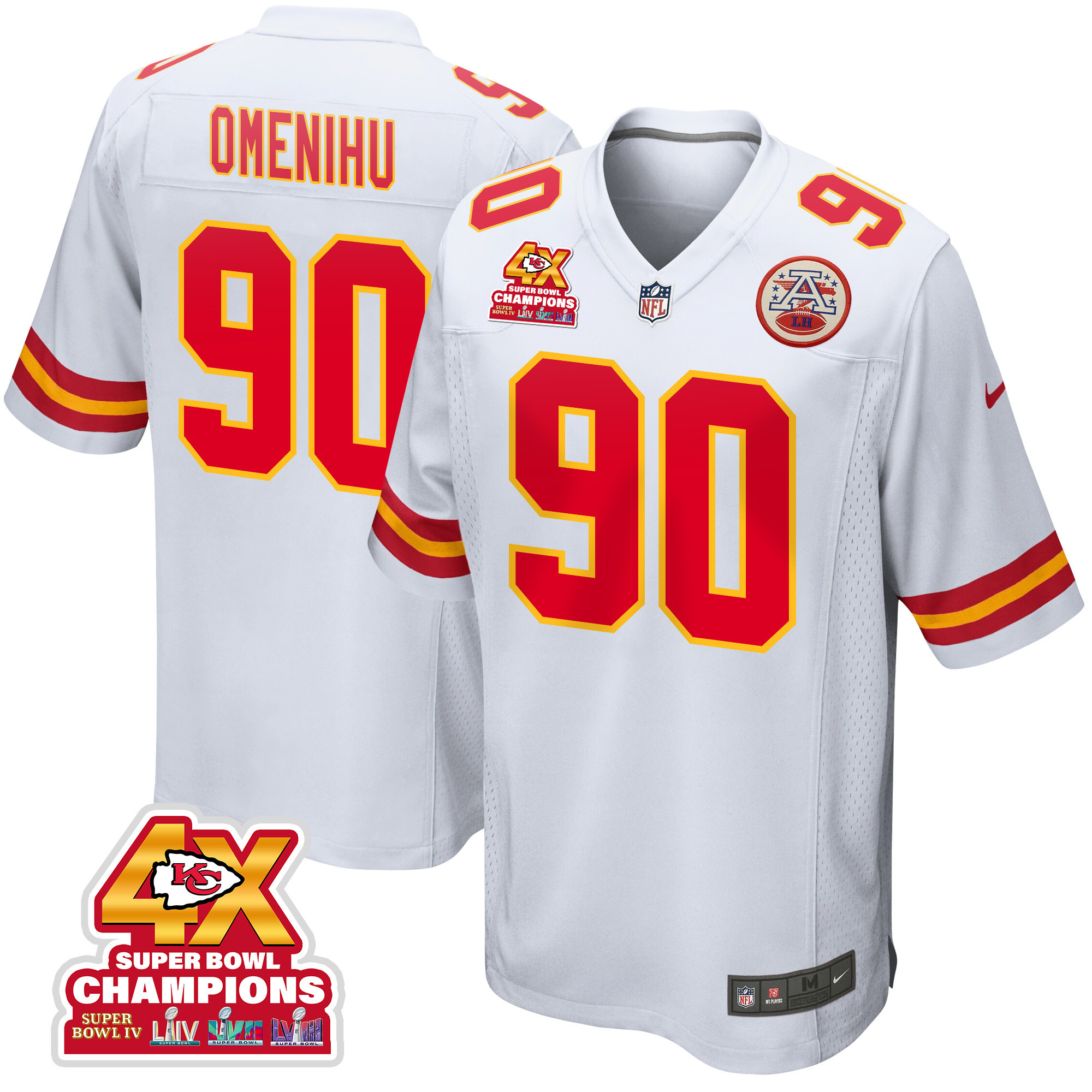 Charles Omenihu 90 Kansas City Chiefs Super Bowl LVIII Champions 4X Game White NFL Jersey Men's