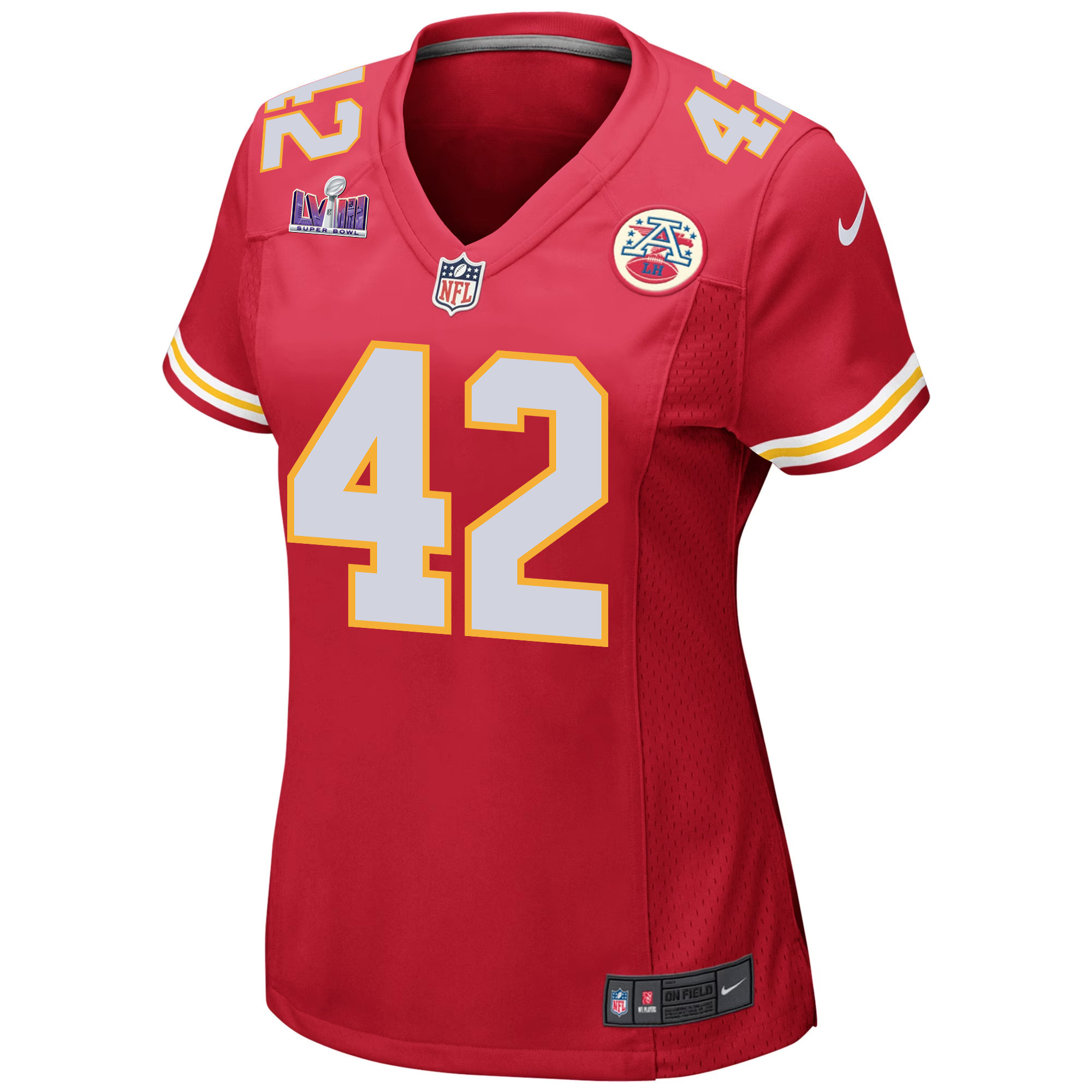 Tyree Gillespie 42 Kansas City Chiefs Super Bowl LVIII Patch Game Red NFL Jersey Women's